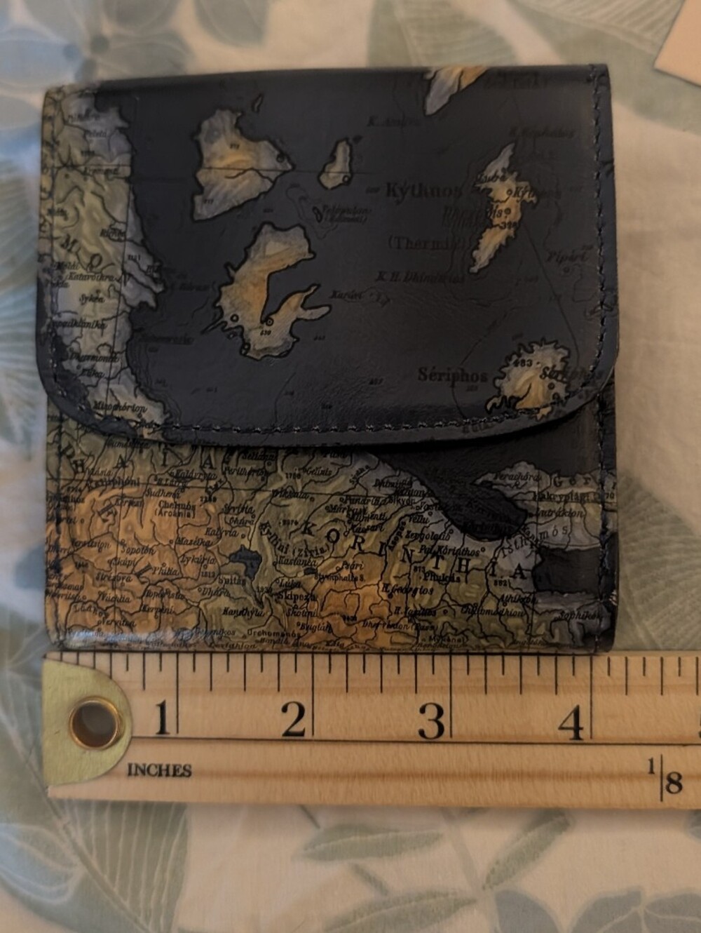 Patrician Nash Astra Greek Map Print Italian Leather Bifold Wallet - Picture 4 of 13